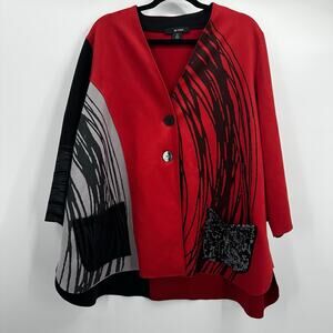 Ali Miles Top Shirt Tunic Womens 1X Red Jacket Button Faux Suede Art Boxy